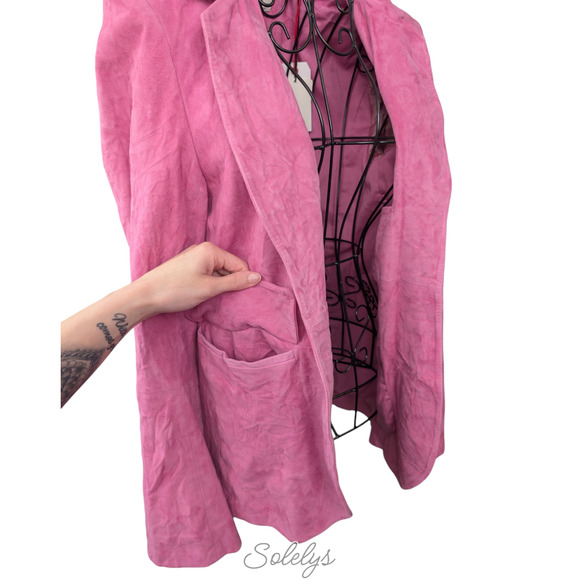 Zadig & Voltaire Very Daim Froisse Crinkled Suede Tulip Pink Blazer Jacket 34 XS - Picture 13 of 14
